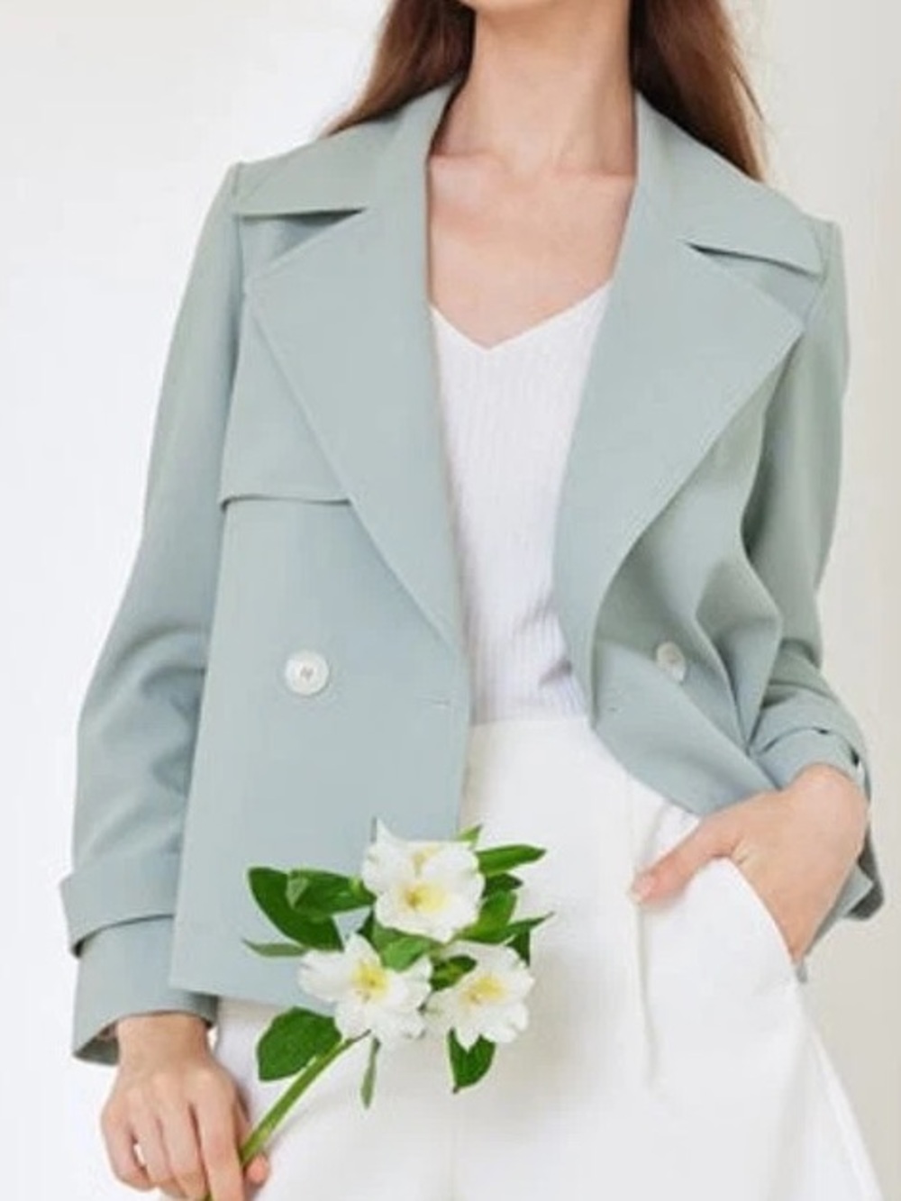 Goelia Grey Green Cropped Trench Coat XL